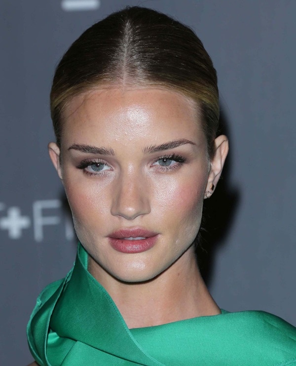 Rosie Huntington-Whiteley put her hair up in a classic bun