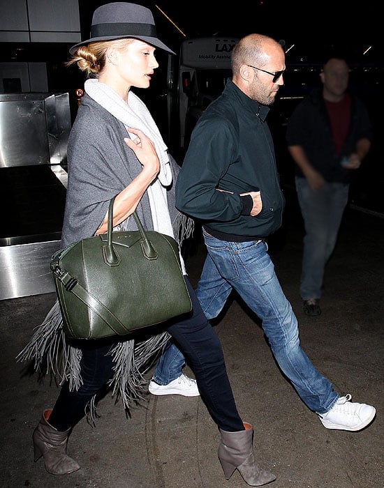 Rosie Huntington-Whiteley had space in her luggage to pack this winter-appropriate ensemble