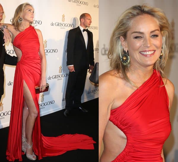 Sharon Stone in a gorgeous red Roberto Cavalli gown