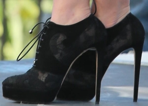 Sophia Bush shows off her black lace Bionda Castana Karlie booties