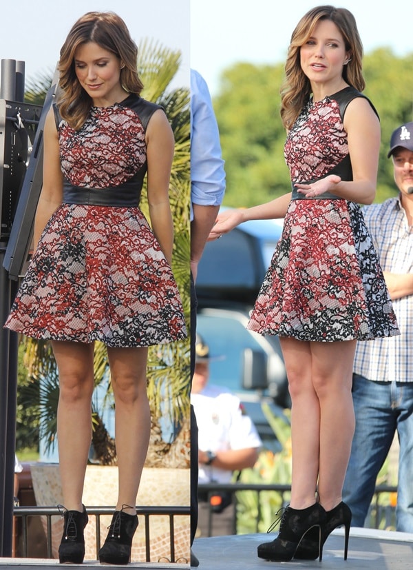 Sophia Bush flaunts her legs in a Monique Lhuillier dress and Bionda Castana shoes