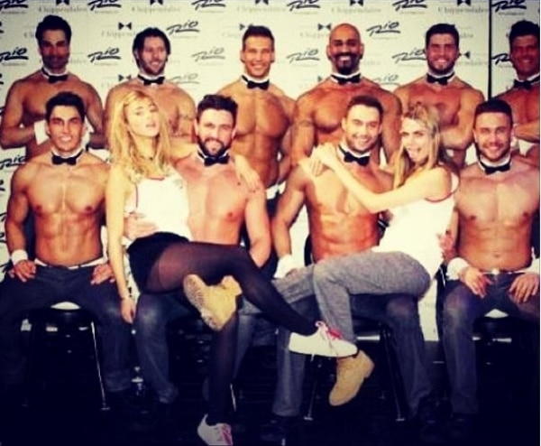 Instagram photo of Suki Waterhouse with Cara Delevingne and the Chippendales in Vegas posted on January 15, 2014