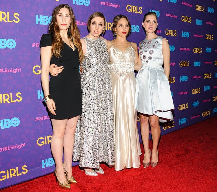 "Girls" stars Zosia Mamet, Lena Dunham, Jemima Kirke and Allison Williams pose for photos on the red carpet