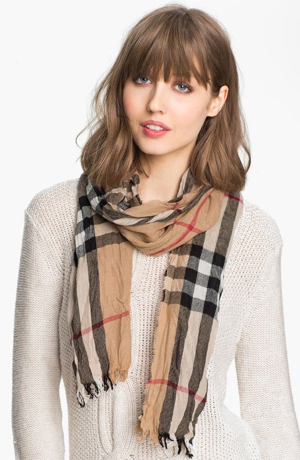 Burberry Giant Check Crinkled Scarf in Wool/Cashmere