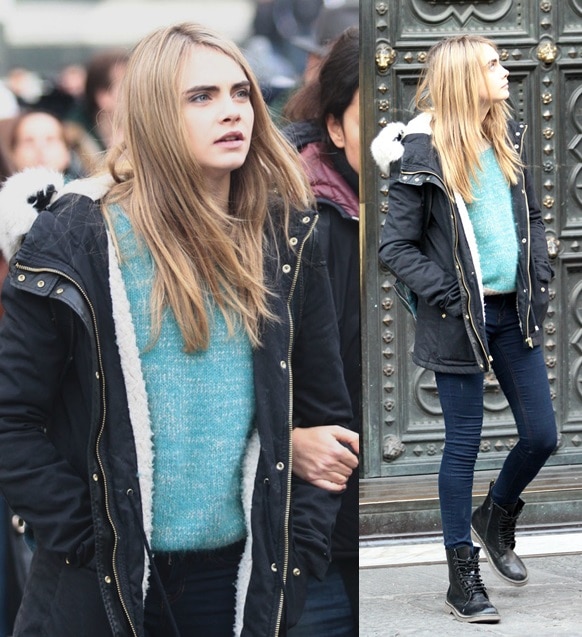 Cara shoots some scenes for her new movie, "The Face of an Angel"