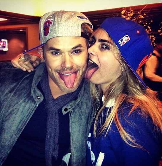 Cara Delevingne and Kellan Lutz before the NY Knicks game