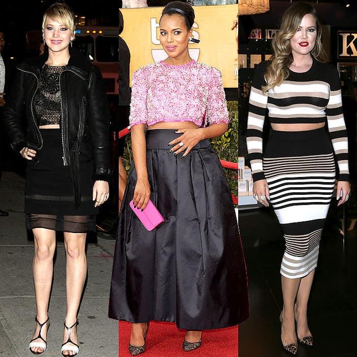 Jennifer Lawrence, Kerry Washington, and Khloé Kardashian in chic crop top dresses at notable events exuding confidence and style