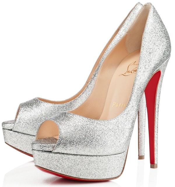 Christian Louboutin Lady Peep Pumps in Silver Glitter