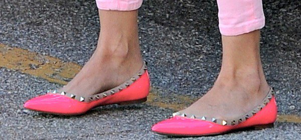 Diane Kruger's hot pink studded flats from Valentino