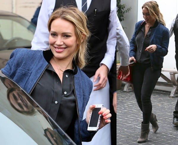 Hilary Duff sneaks out the back door of Cecconi restaurant
