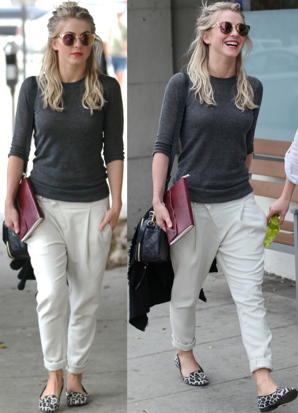 Julianne Hough wearing slouchy dropped-rise pants in West Hollywood, California, on January 21, 2014