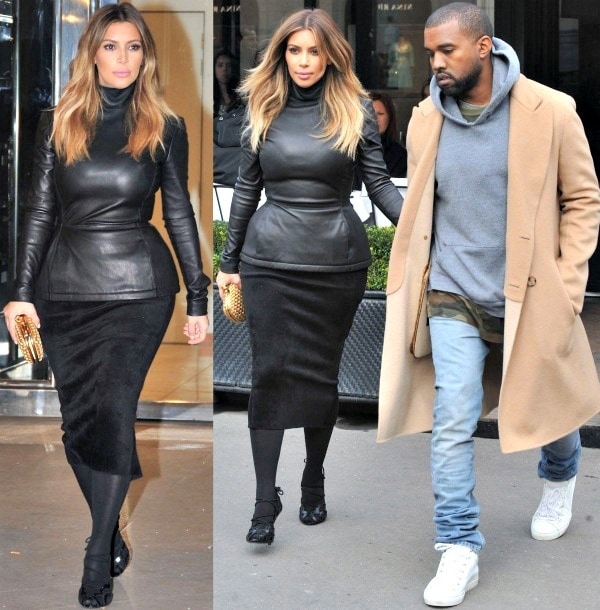 Kim Kardashian wears an all-black outfit while out in Paris with fiancé Kanye West