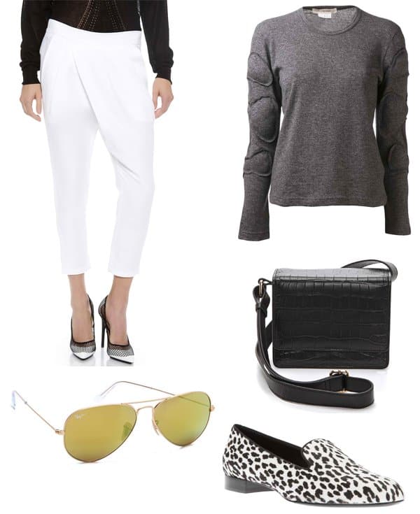 Loose pants with cashmere sweater and accessories