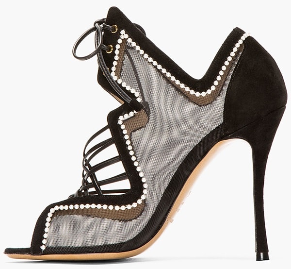 Nicholas Kirkwood Black Mesh and Pearl Lace-Up Heels