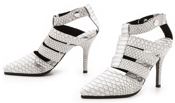 Shakuhachi Python-Embossed Strappy Heels