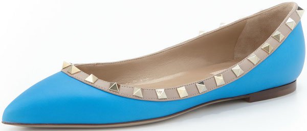 Valentino "Rockstud" Ballerina Flats in Blue