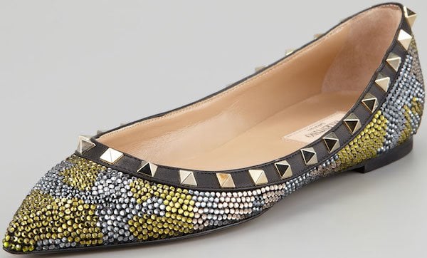 Valentino "Rockstud" Ballerina Flats in Camo Crystal