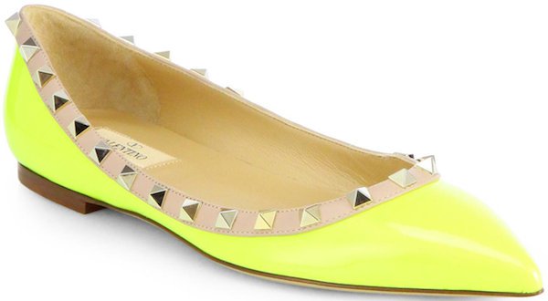 Valentino "Rockstud" Ballerina Flats in Neon Yellow