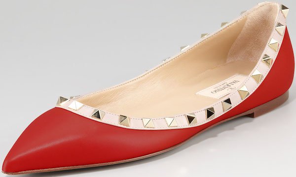 Valentino "Rockstud" Ballerina Flats in Red