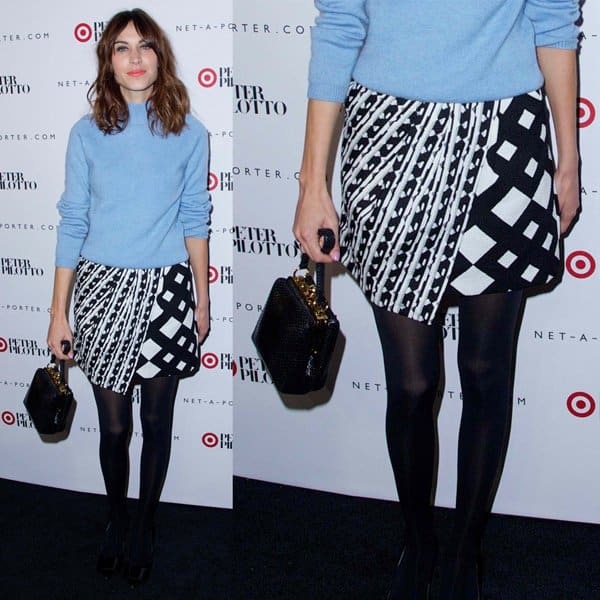 Alexa Chung carries the chic Dolce & Gabbana Agata handbag at a private shopping event in NYC on February 6, 2014