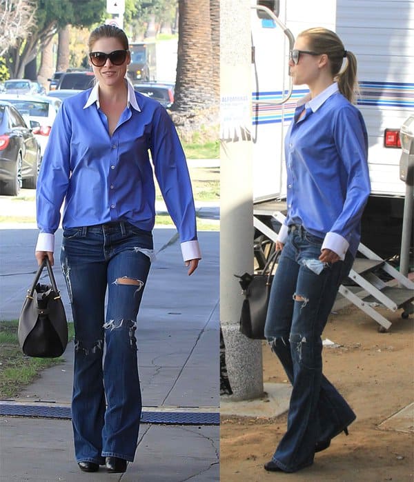 Ali Larter arriving in flared jeans at a film set in West Hollywood