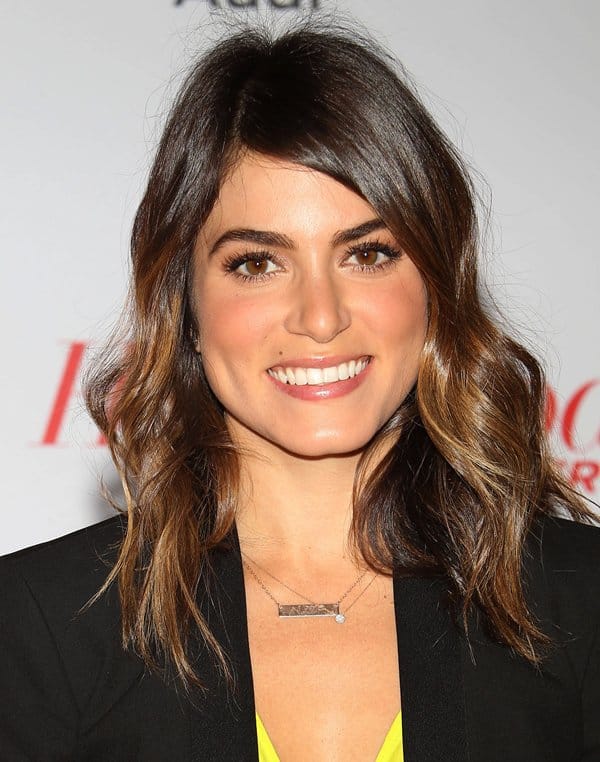 Nikki Reed wears a gold bar necklace at The Hollywood Reporter's Women in Entertainment Breakfast