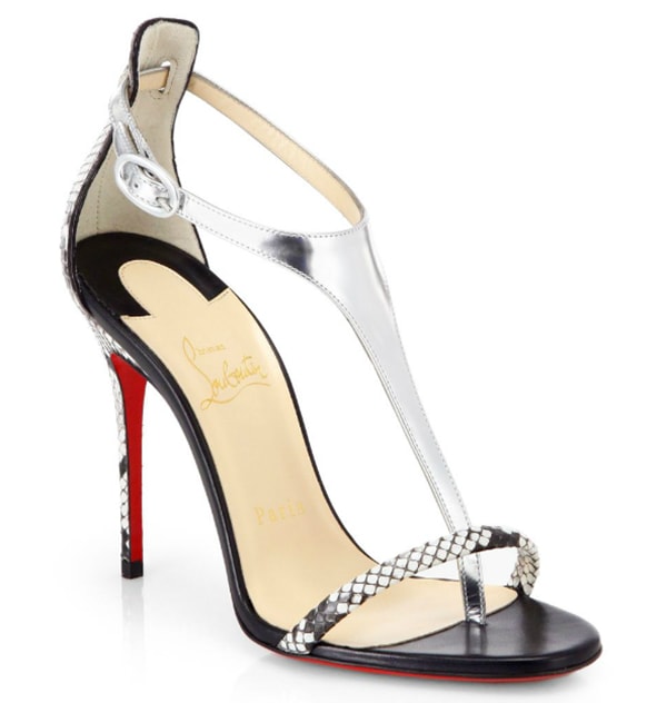 Christian Louboutin "Athena" Python T-Strap Sandals