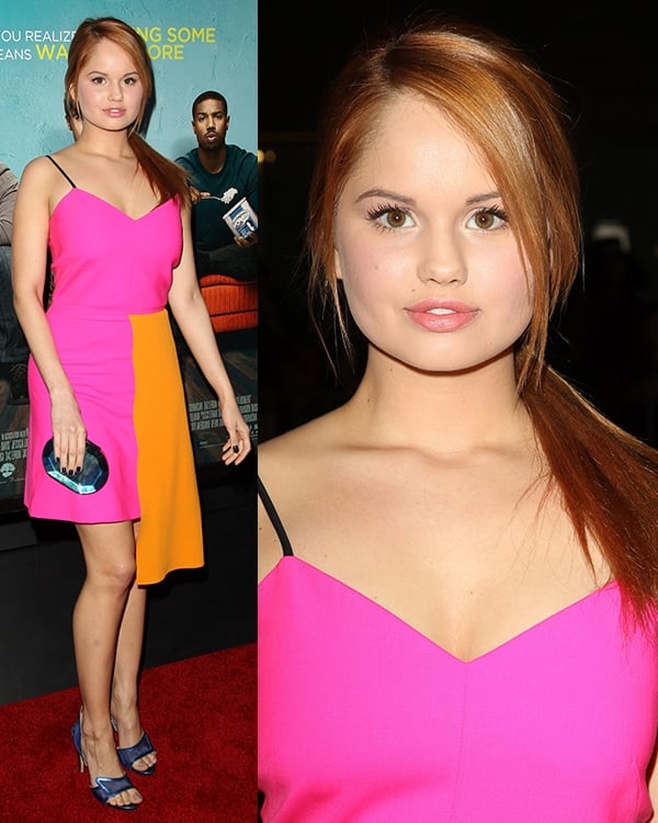 Debby Ryan pulls her hair back at the premiere of "That Awkward Moment"