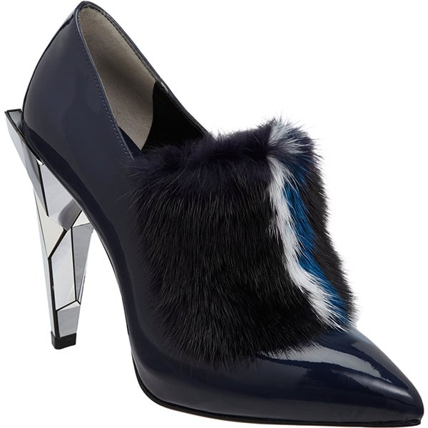 Fendi Striped-Fur-Panel Pump Boots in Blue/Black/White