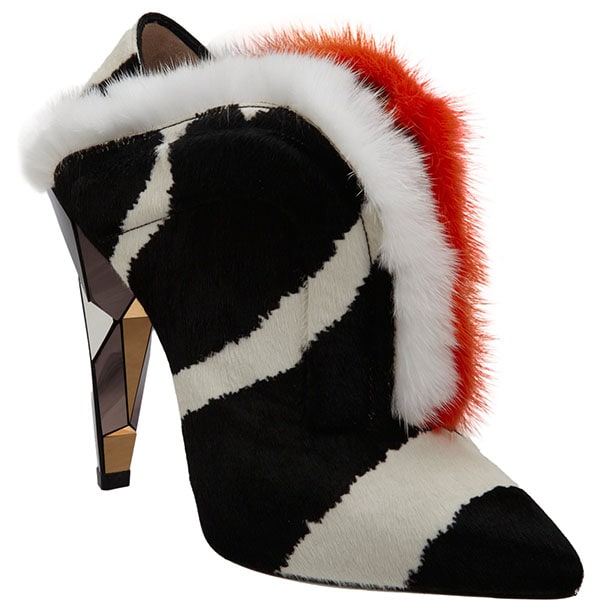 Fendi Fur-Trimmed Calf-Hair Shoe Boots in Black/White/Orange