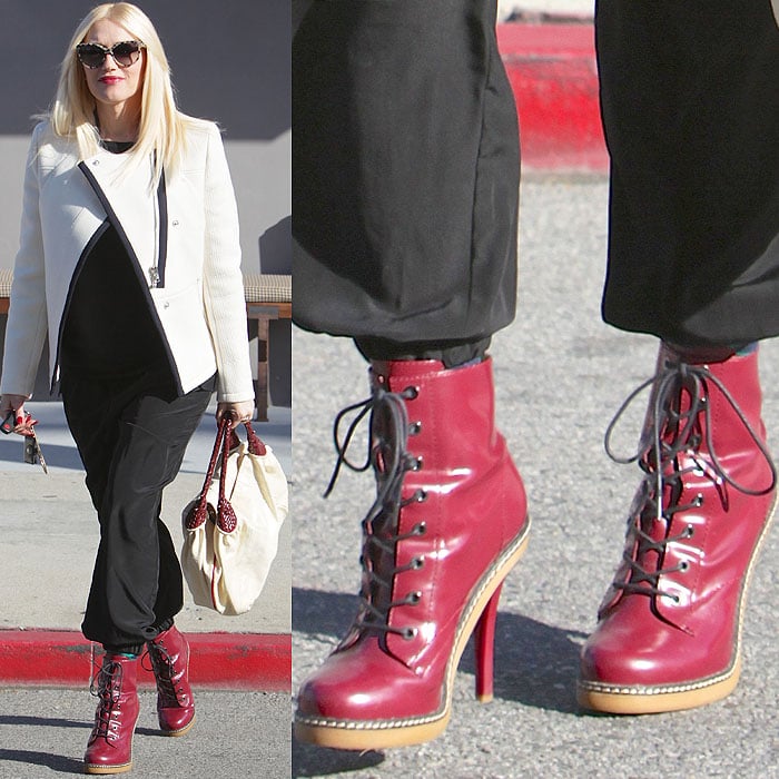 Gwen Stefani wearing red high heel Doc Martens