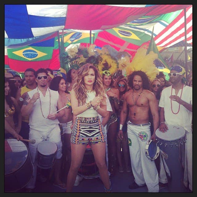 Jennifer Lopez at the shoot for the "We Are One (Ola Ola)" music video at Fort Lauderdale, Florida, in snaps she shared on Instagram on February 12, 2014