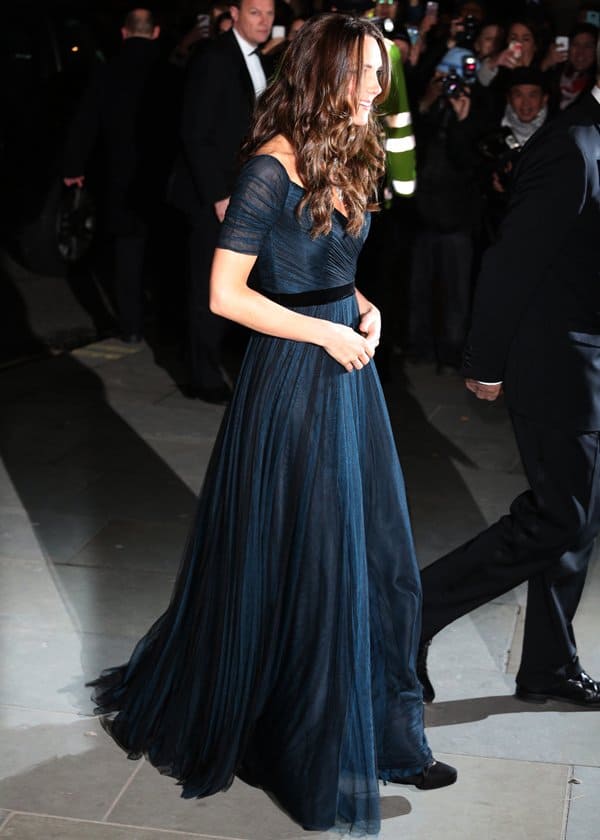 Kate Middleton shines in a stunning blue Jenny Packham gown and Jimmy Choo platform pumps