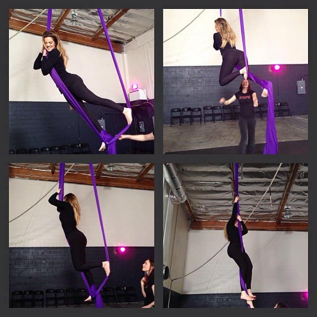 Khloe Kardashian and Kourtney trying out a new aerial workout