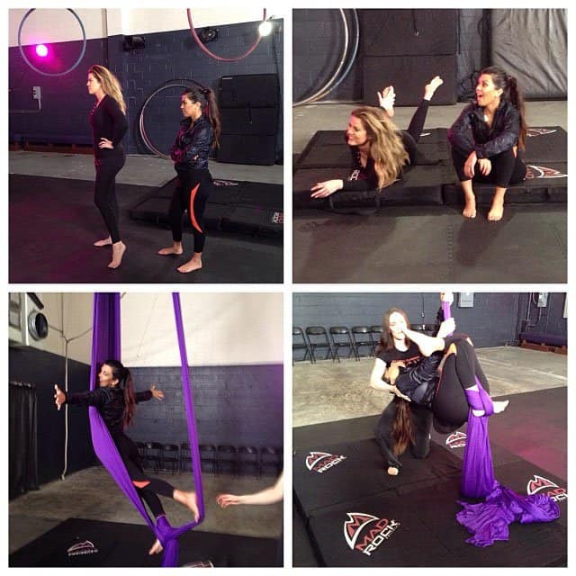 Kardashian's Instagram pictures were shared on Twitter with the caption, "Kourt and I tried some aerial workouts today! A first for us!!! #getitright #GetItTight"