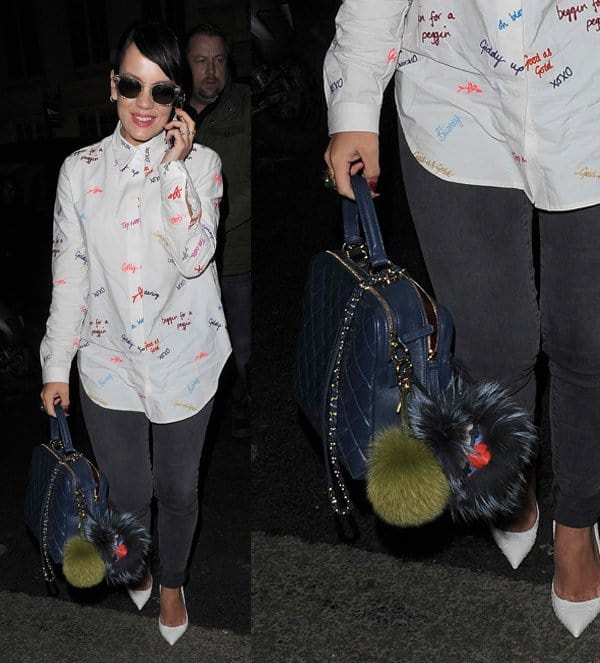 Lily Allen returns to her hotel in London with a stylish Chanel boxy bag on February 15, 2014