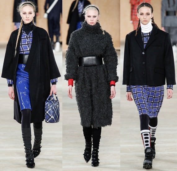 Models showcasing the Marc by Marc Jacobs Fall 2014 collection at New York Fashion Week, featuring bold prints, oversized outerwear, and unique accessories