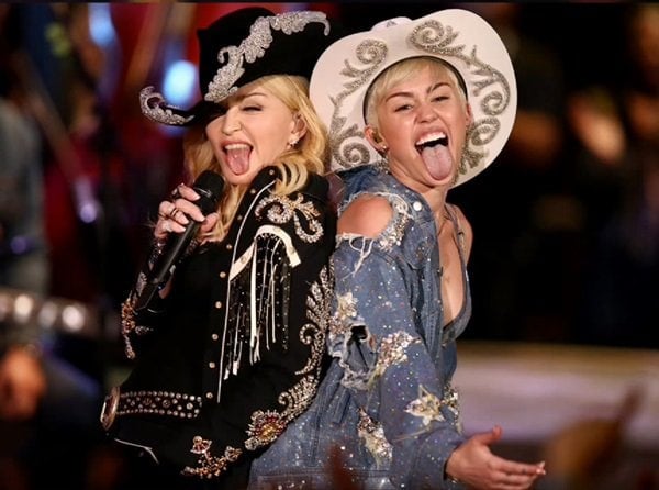 Madonna joining Miley for two songs (and tongue wagging) at her MTV Unplugged show in Los Angeles on January 29, 2014