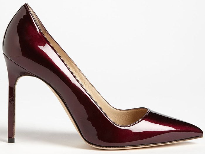 Manolo Blahnik "BB" Patent Pointy-Toe Pumps in Wine