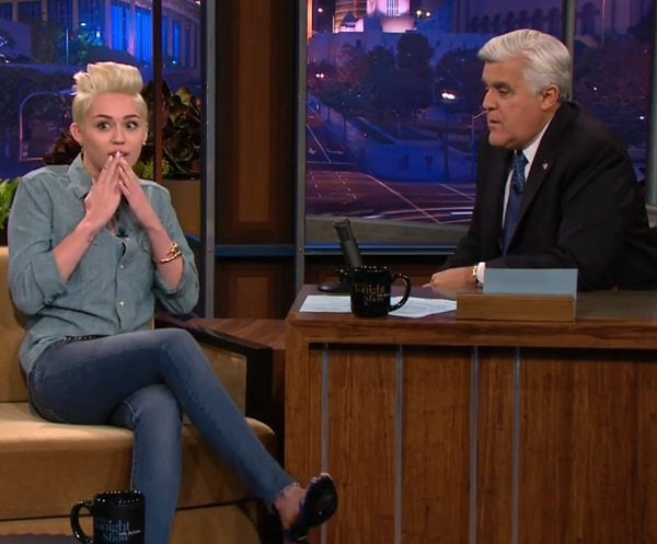 Miley Cyrus on The Tonight Show with Jay Leno in Los Angeles on January 30, 2014