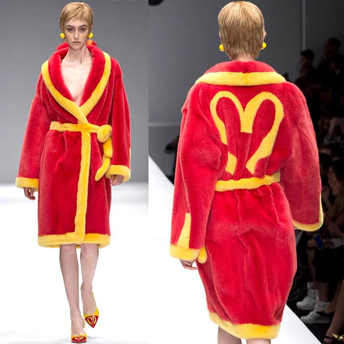 Luxurious Mink Bathrobe Coat in McDonald's Signature Colors at Moschino Fall 2014