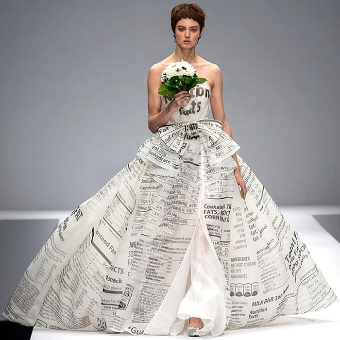 Moschino Fall 2014: Elegant Gown Inspired by Nutrition Facts