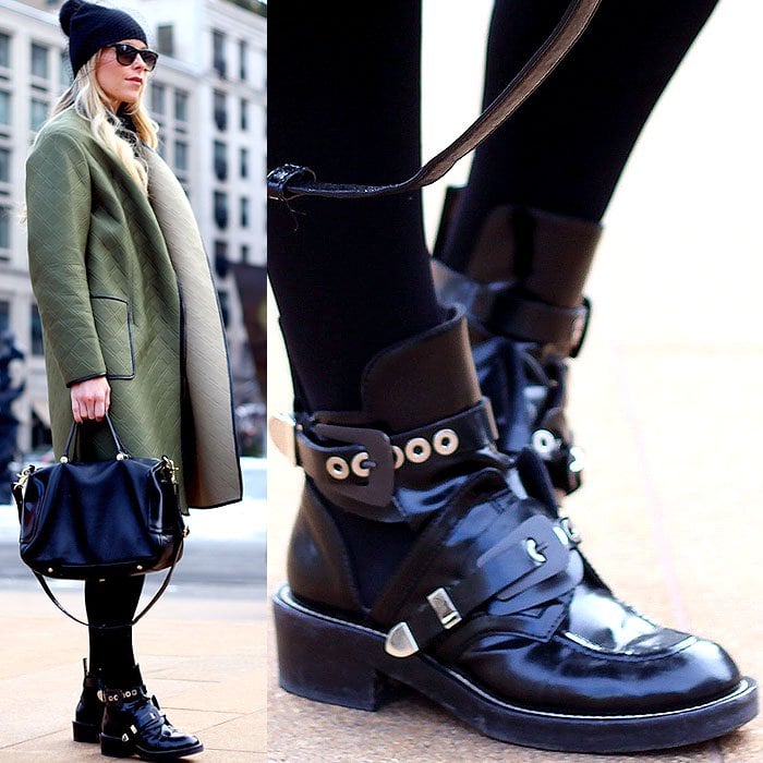 Model wears Balenciaga cutout booties worn with socks