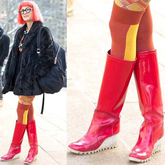 Red hair and red rain boots