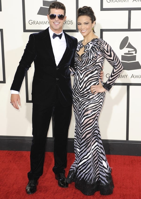 Paula Patton and Robin Thicke at the 56th Grammy Awards