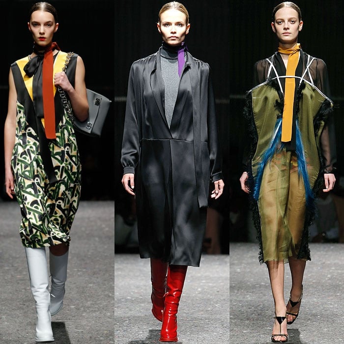 Runway looks from the Prada fall 2014 presentation presented during Milan Fashion Week