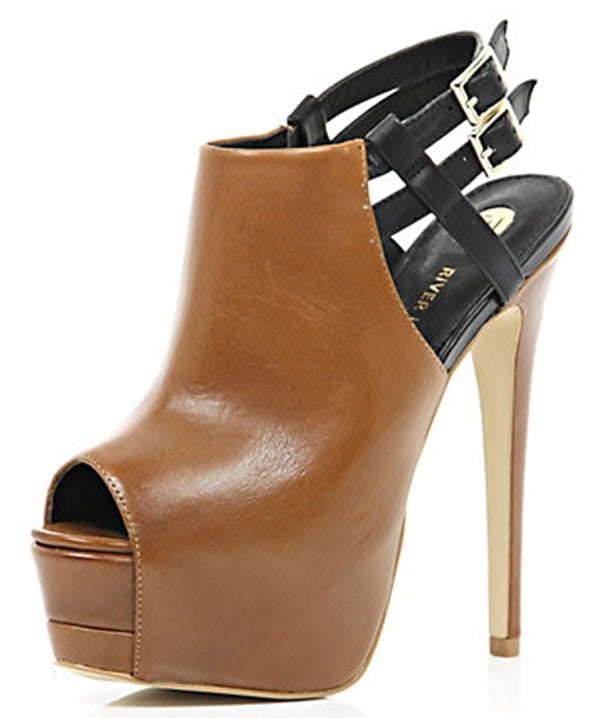 River Island Peep-Toe Platform Stilettos in Tan