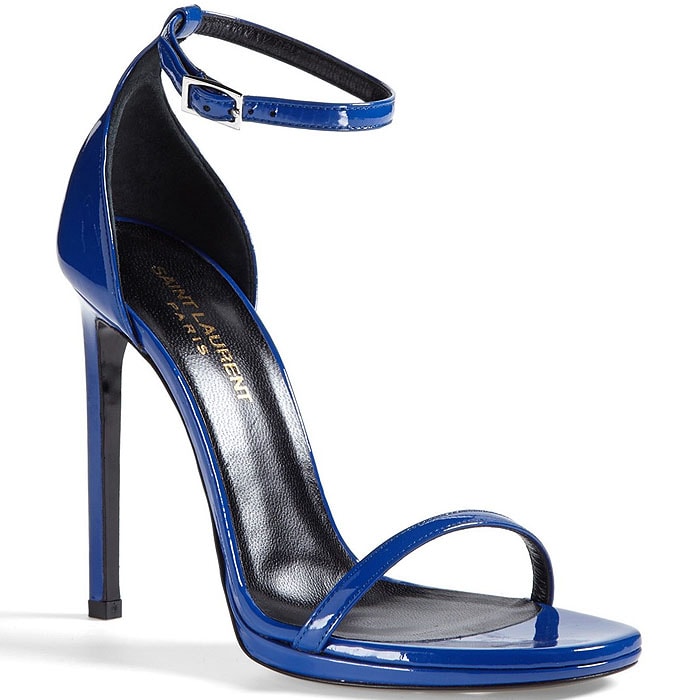 Saint Laurent "Jane" Ankle-Strap Sandals in Blue Patent