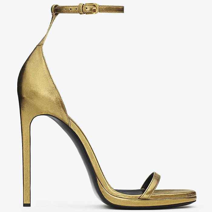 Saint Laurent "Jane" Ankle-Strap Sandals in Gold