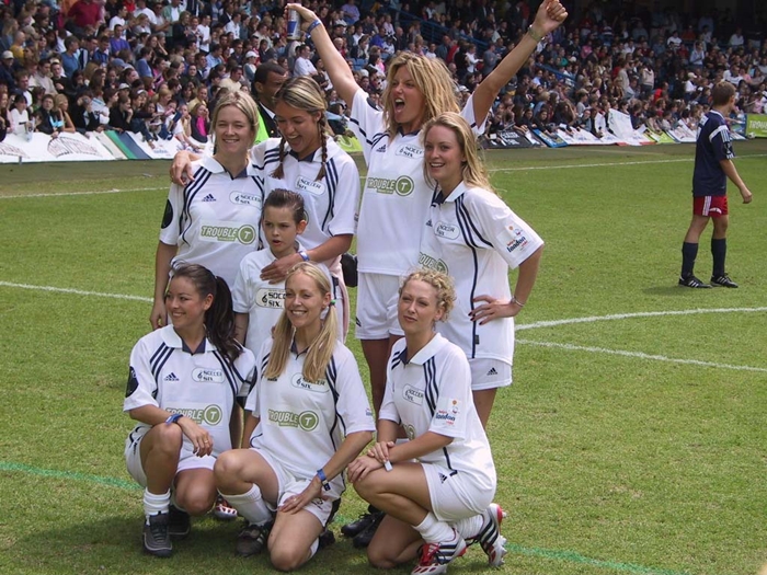 5ft 9in (175cm) tall television presenter Cat Deeley on the pitch during the Soccer Six charity event